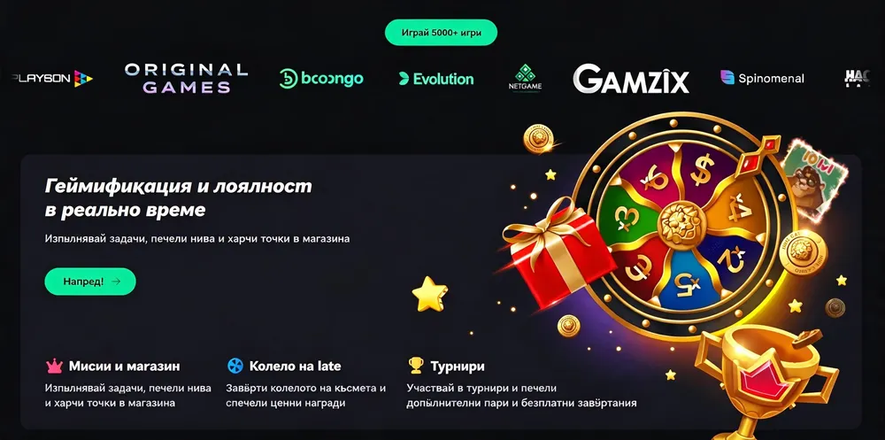 Залата за лоялност Bet On Red с интерактивно колело на късмета и мисии за награди.